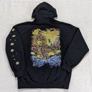 Rick & Morty Trippy World Hoodie Men's Medium Black Pullover Hooded Sweatshirt